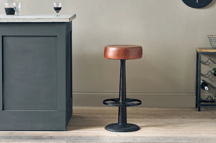 Sawara Leather Round Stool