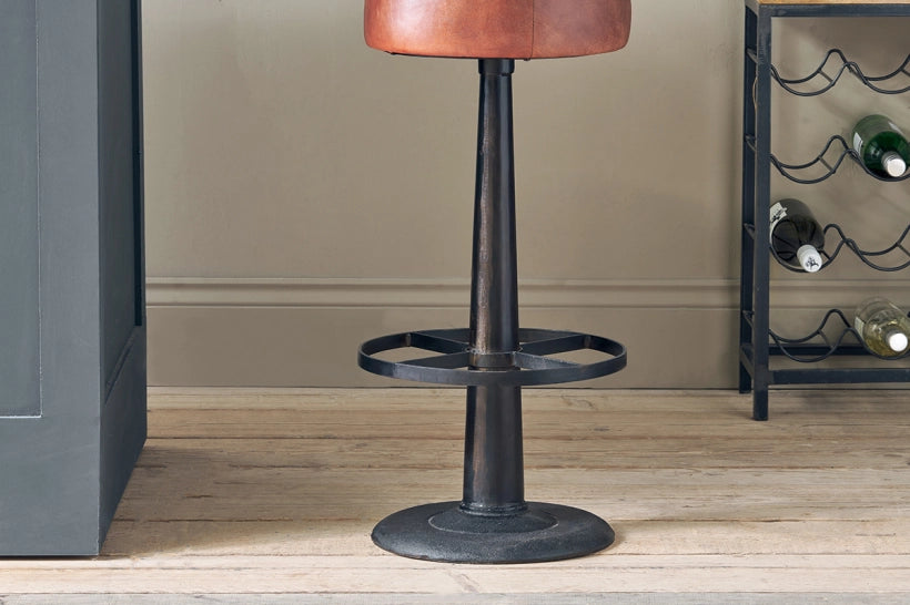 Sawara Leather Round Stool