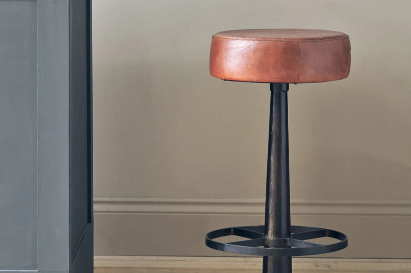 Sawara Leather Round Stool