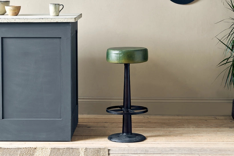 Sawara Leather Round Stool