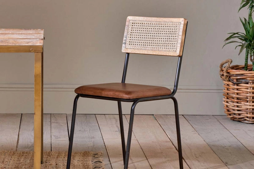 Nikkei Leather & Cane Dining Chair