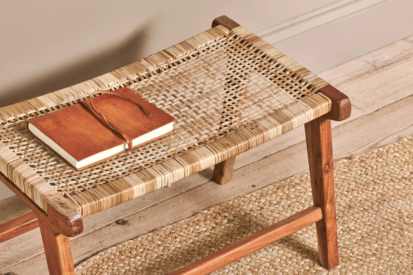 Madi Acacia & Rattan Footstool