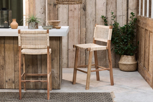 Madi Acacia & Rattan Bar Stool