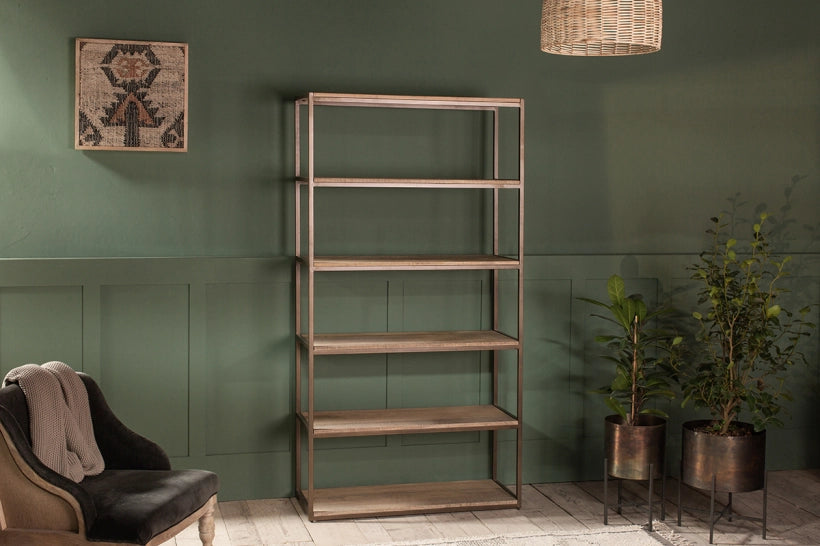 Kaile Mango Wood & Iron Standing Shelves - Wide