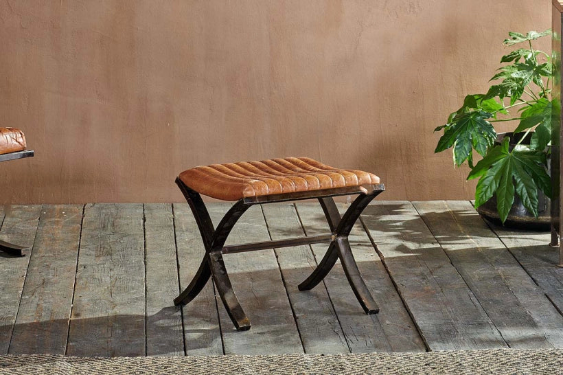 Sawara Ribbed Leather Footstool