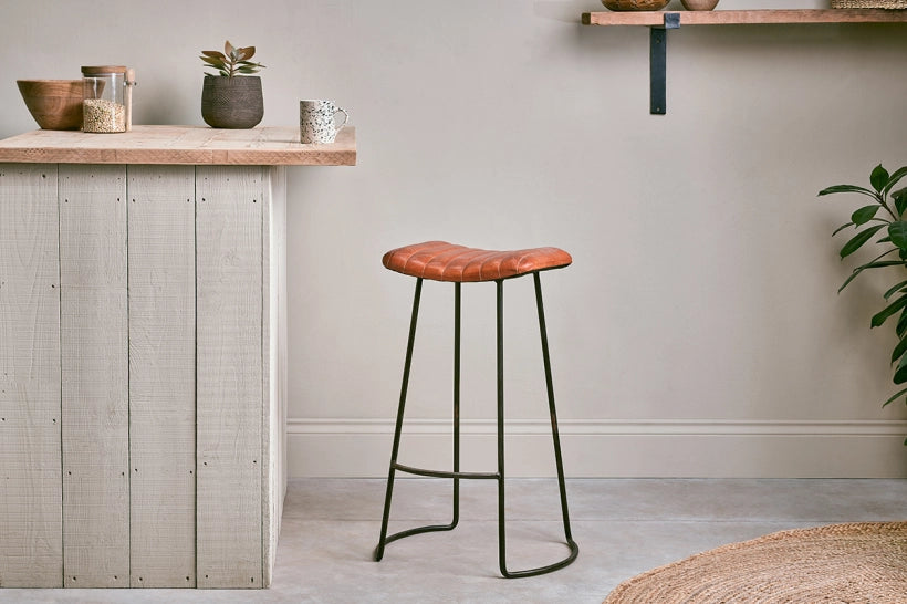 Sawara Ribbed Leather Stool Large