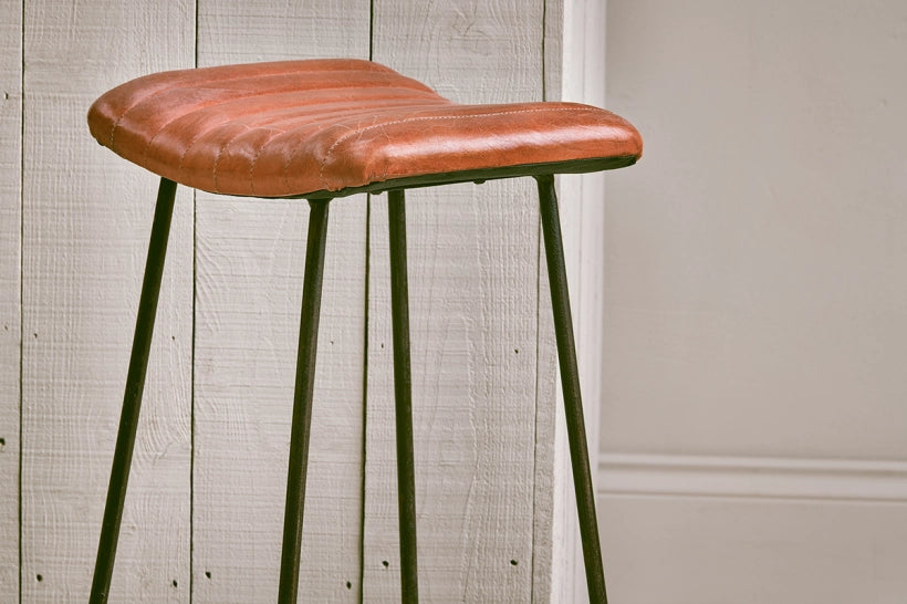 Sawara Ribbed Leather Stool Large