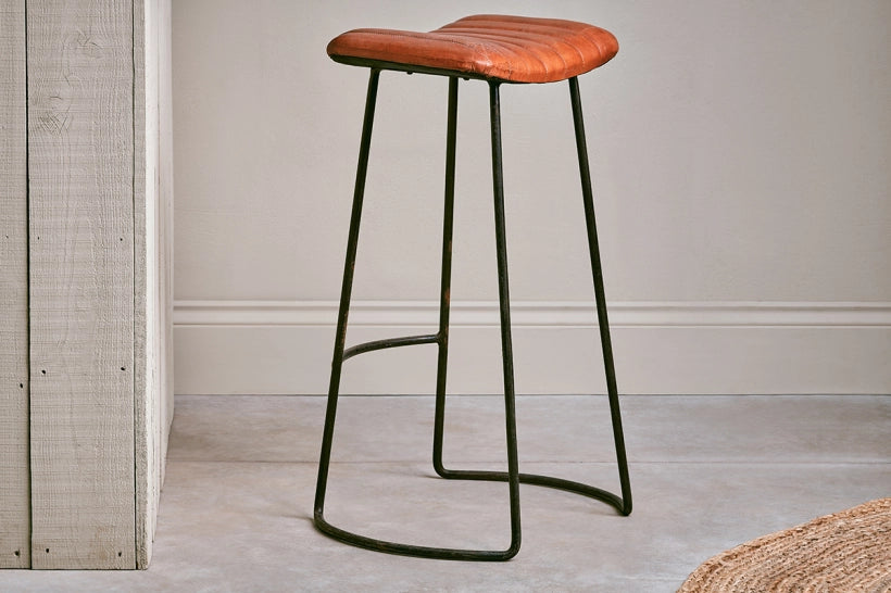 Sawara Ribbed Leather Stool Large