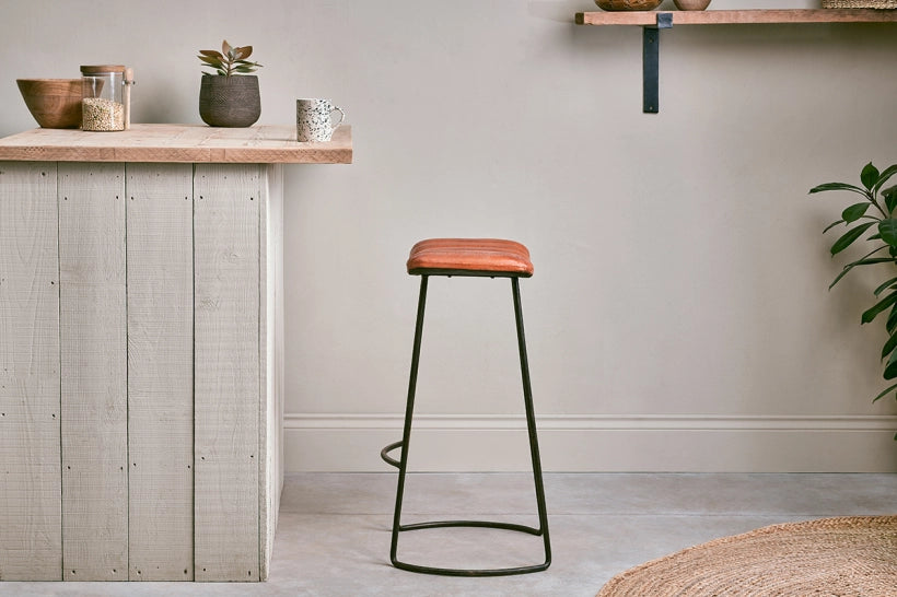 Sawara Ribbed Leather Stool Large