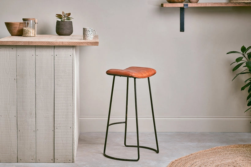 Sawara Ribbed Leather Stool Large