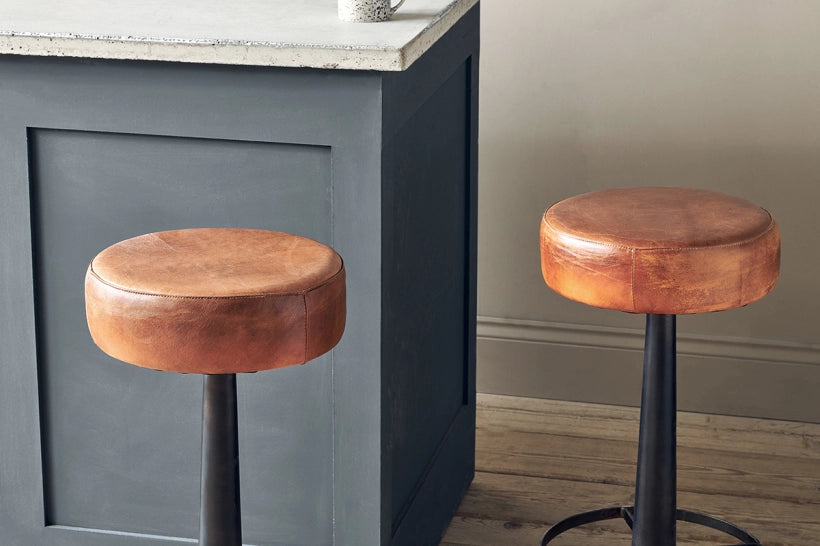 Sawara Leather Round Stool