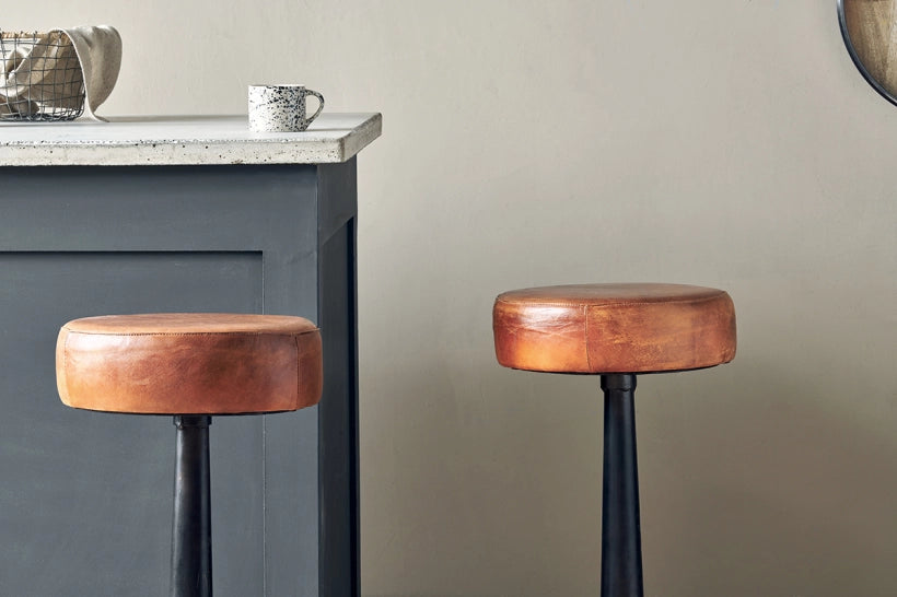 Sawara Leather Round Stool