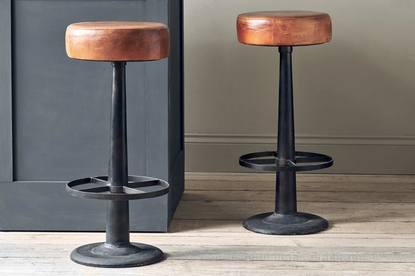 Sawara Leather Round Stool