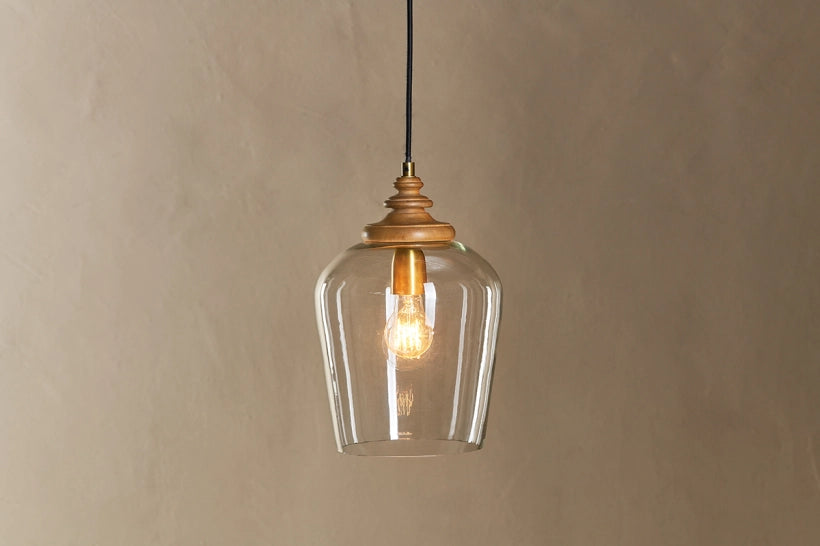 Giin Mango Wood & Glass Pendant Lamp