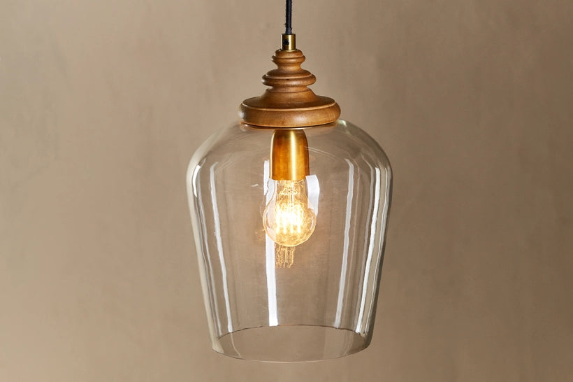 Giin Mango Wood & Glass Pendant Lamp