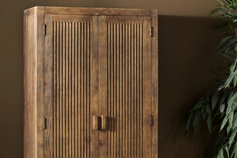 Burr Reeded Mango Wood Cabinet